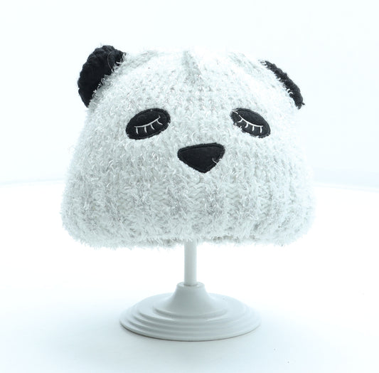 George Girls Grey Acrylic Beanie One Size - Panda Size 4-8 Years
