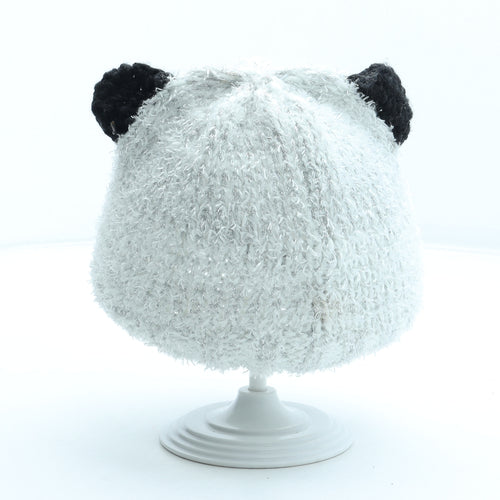 George Girls Grey Acrylic Beanie One Size - Panda Size 4-8 Years