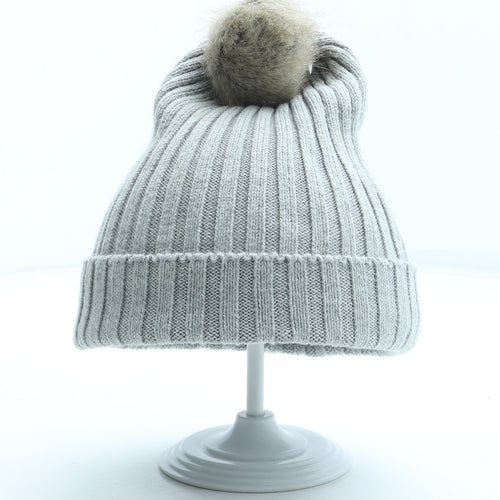 H&M Womens Grey Acrylic Bobble Hat One Size