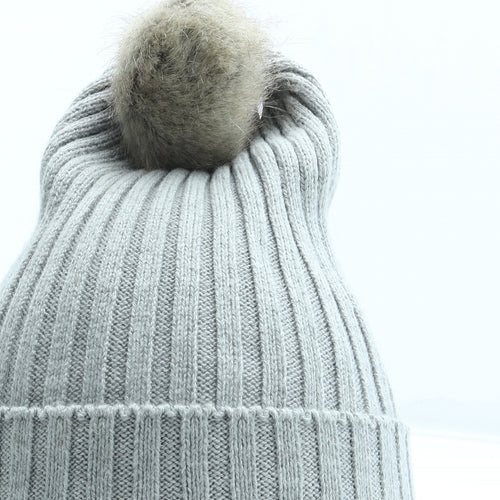 H&M Womens Grey Acrylic Bobble Hat One Size