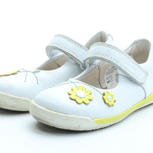 Clarks Girls White Leather Slip On Casual UK 5 - Flower Detail