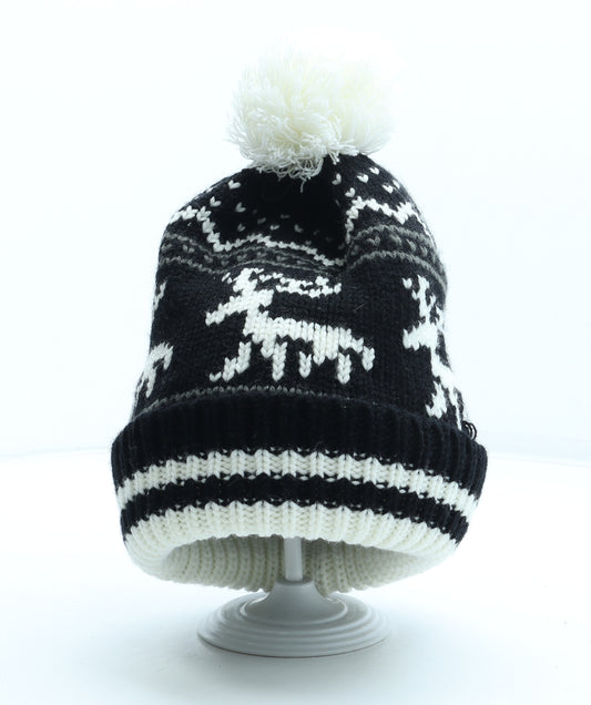 Preworn Mens Black Fair Isle Acrylic Winter Hat One Size