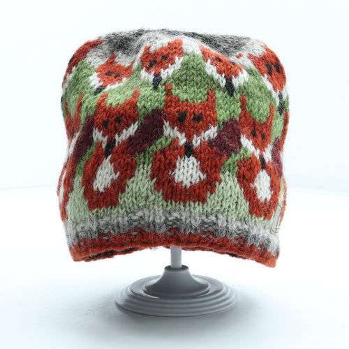 Preworn Womens Multicoloured Wool Beanie One Size - Fox Pattern