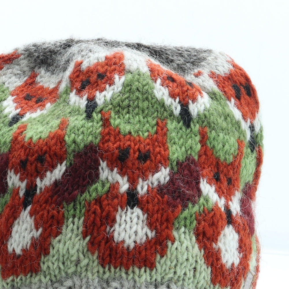 Preworn Womens Multicoloured Wool Beanie One Size - Fox Pattern