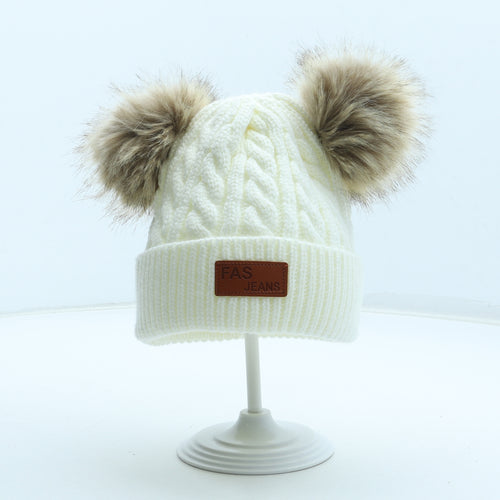 Fas Jeans Womens White Acrylic Bobble Hat Size S