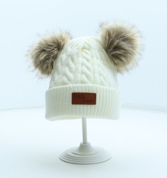 Fas Jeans Womens White Acrylic Bobble Hat Size S