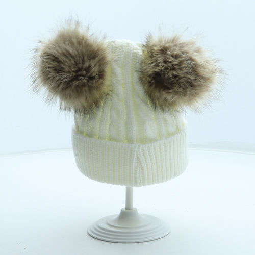 Fas Jeans Womens White Acrylic Bobble Hat Size S