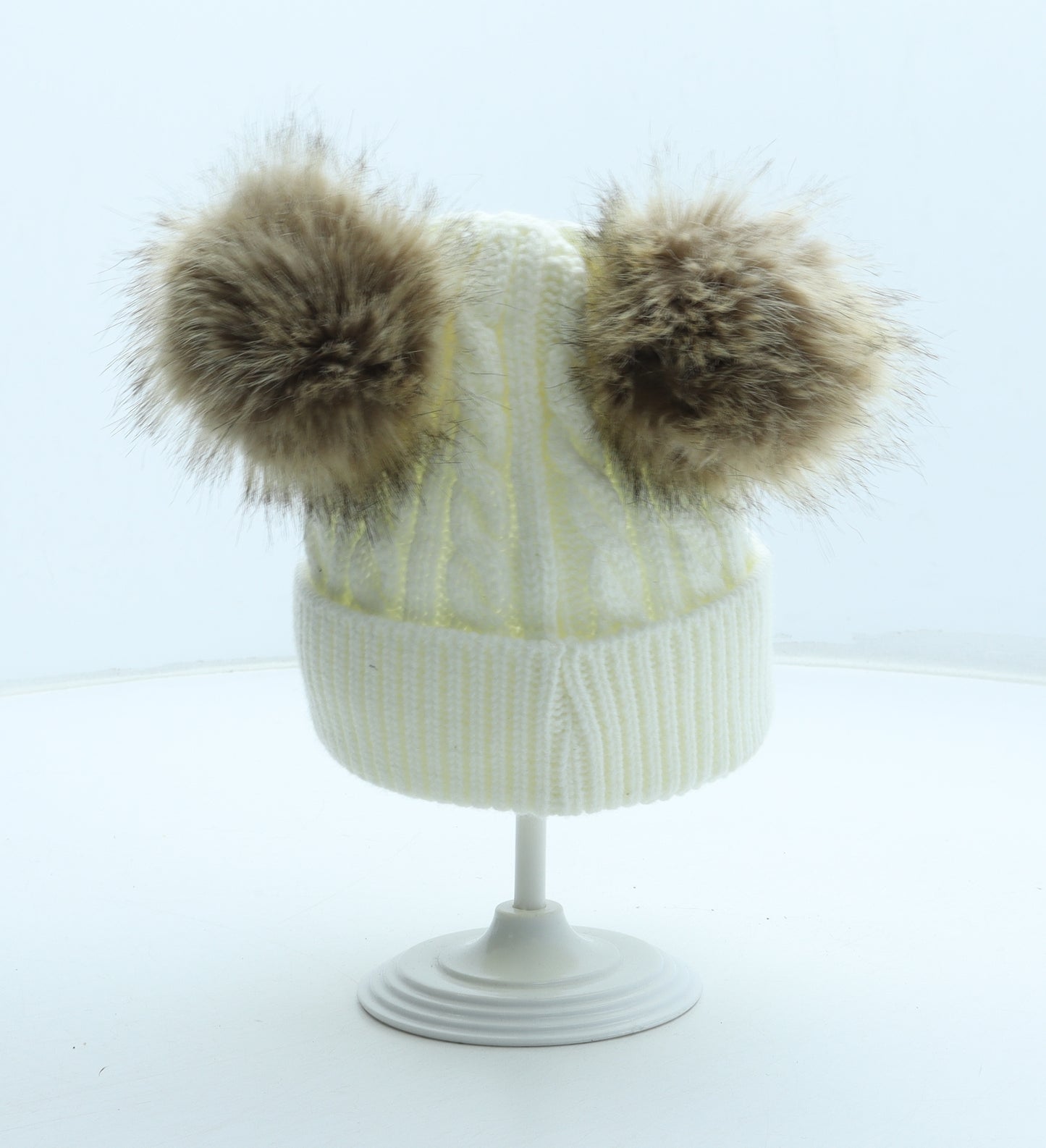 Fas Jeans Womens White Acrylic Bobble Hat Size S