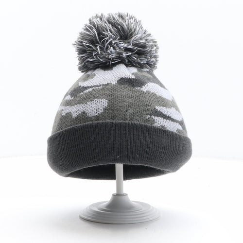 George Boys Grey Camouflage Acrylic Bobble Hat One Size - Size 1-3 years