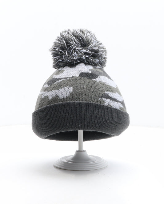 George Boys Grey Camouflage Acrylic Bobble Hat One Size - Size 1-3 years