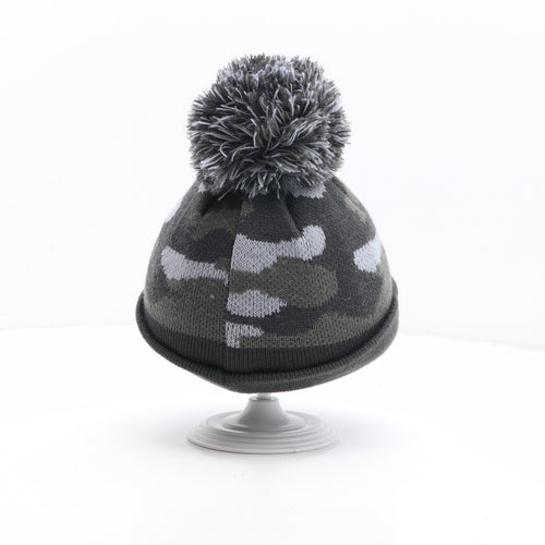 George Boys Grey Camouflage Acrylic Bobble Hat One Size - Size 1-3 years