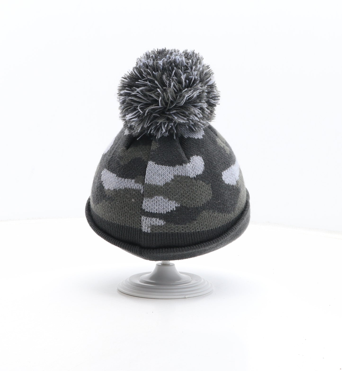 George Boys Grey Camouflage Acrylic Bobble Hat One Size - Size 1-3 years