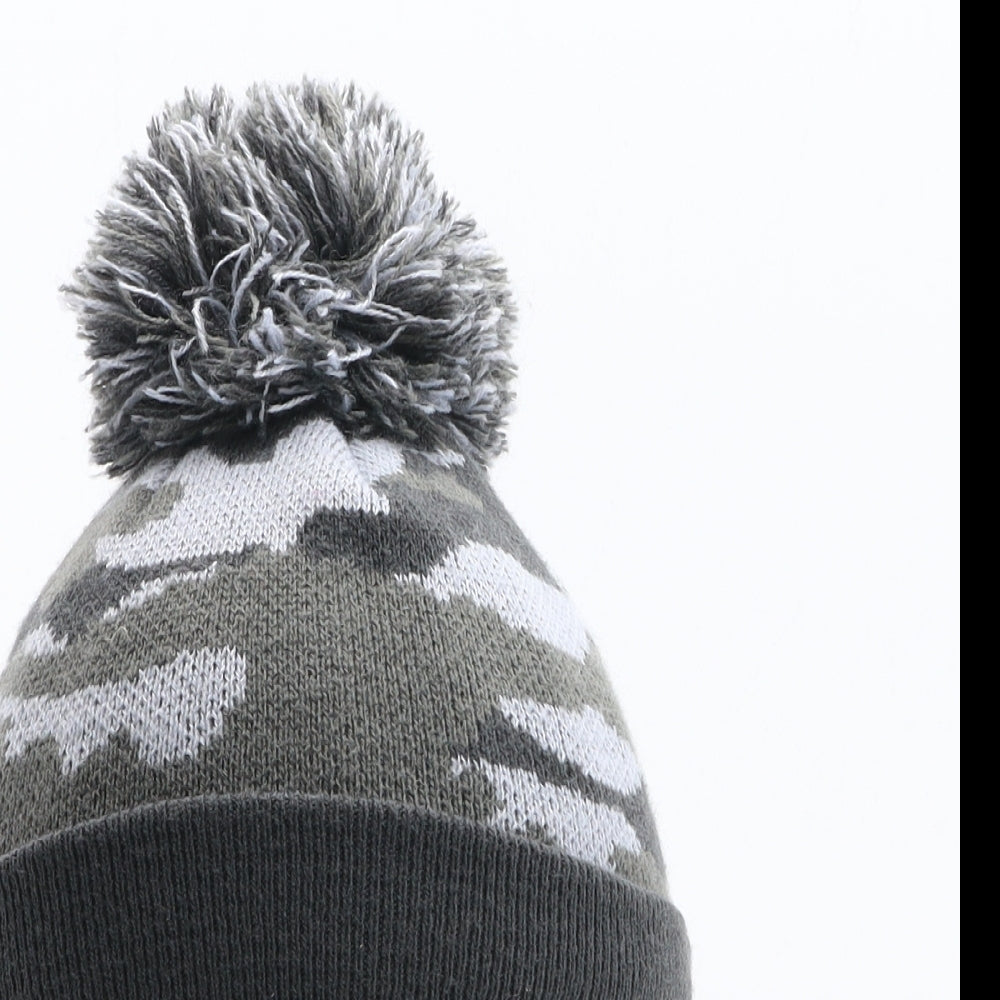 George Boys Grey Camouflage Acrylic Bobble Hat One Size - Size 1-3 years
