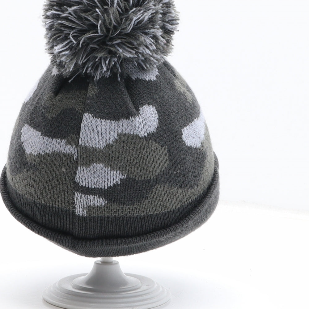 George Boys Grey Camouflage Acrylic Bobble Hat One Size - Size 1-3 years