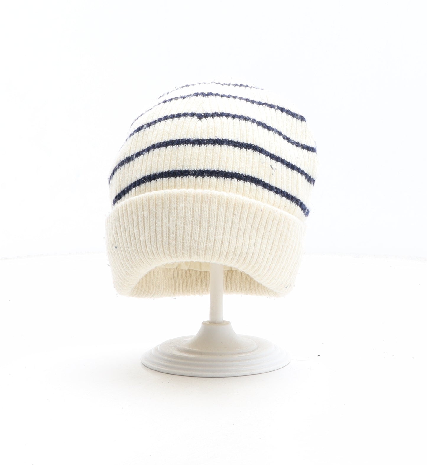 F&F Girls Beige Striped Polyester Beanie One Size