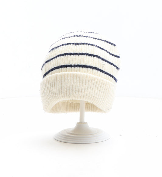 F&F Girls Beige Striped Polyester Beanie One Size