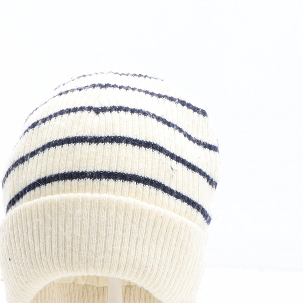 F&F Girls Beige Striped Polyester Beanie One Size