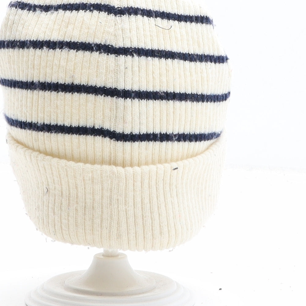 F&F Girls Beige Striped Polyester Beanie One Size