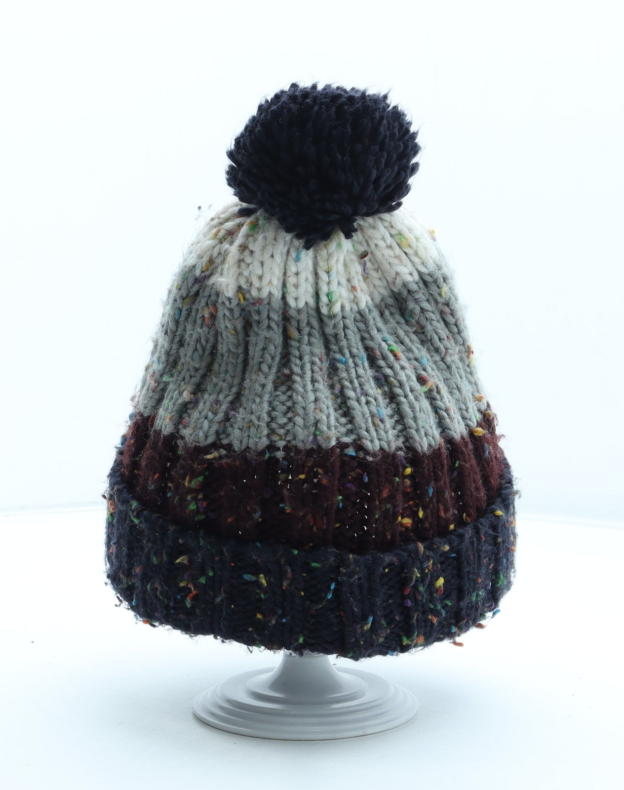 Marks and Spencer Boys Multicoloured Colourblock Acrylic Bobble Hat One Size - Size 6-10 years