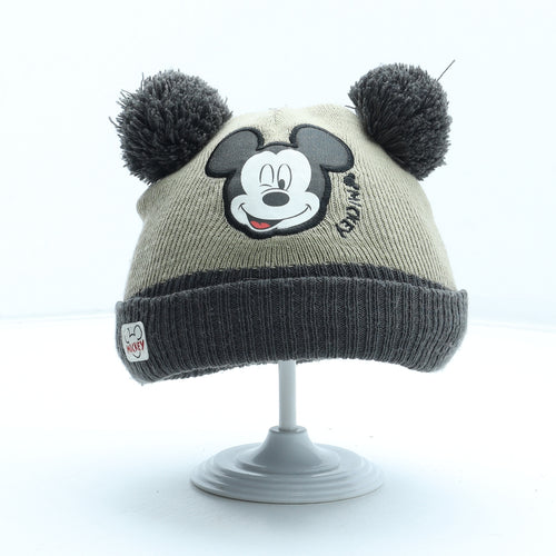 Disney Boys Beige Acrylic Bobble Hat Size S - Mickey Mouse