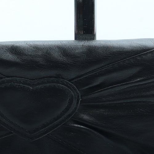 Preworn Womens Black Leather Bow Tie Wallet Size S - Heart Detail