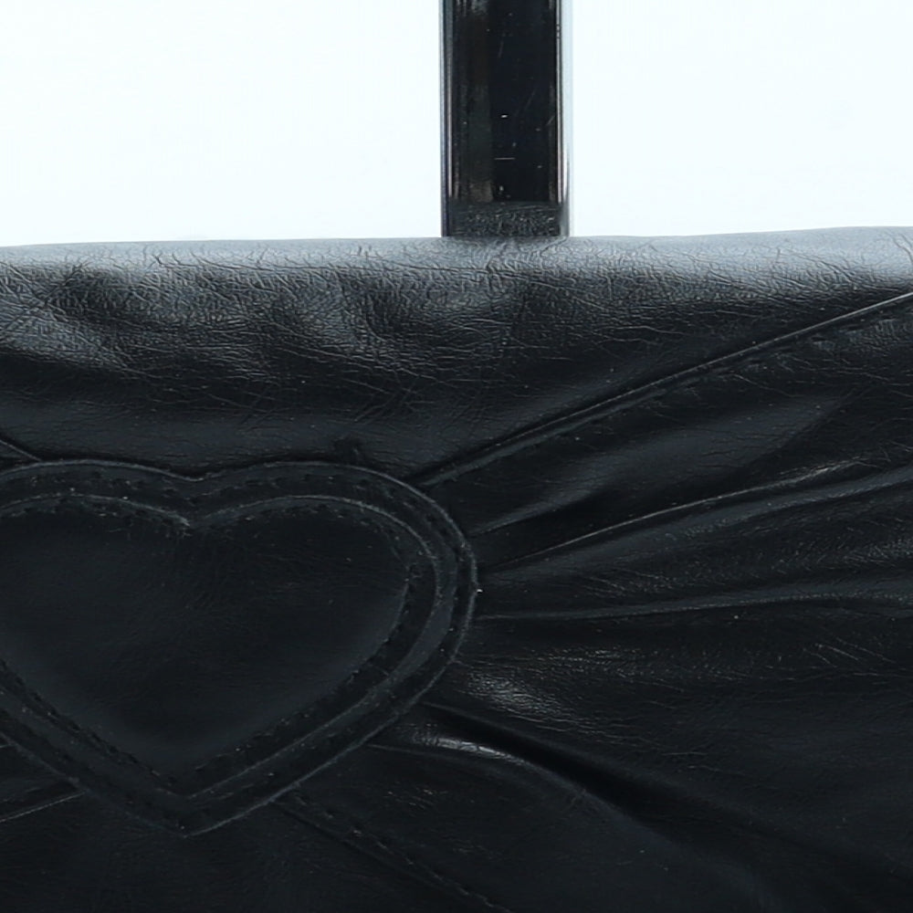Preworn Womens Black Leather Bow Tie Wallet Size S - Heart Detail