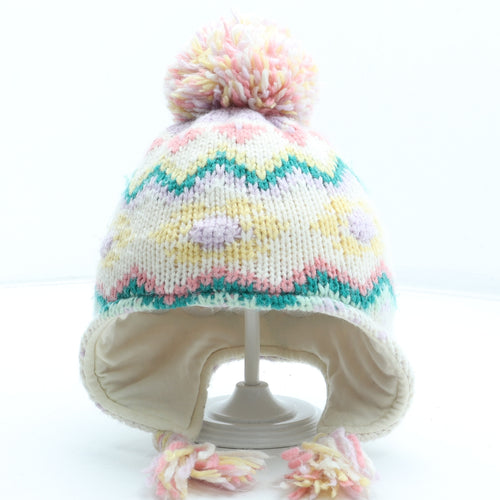 NEXT Girls Multicoloured Fair Isle Acrylic Bobble Hat Size S - Size 3-4 years