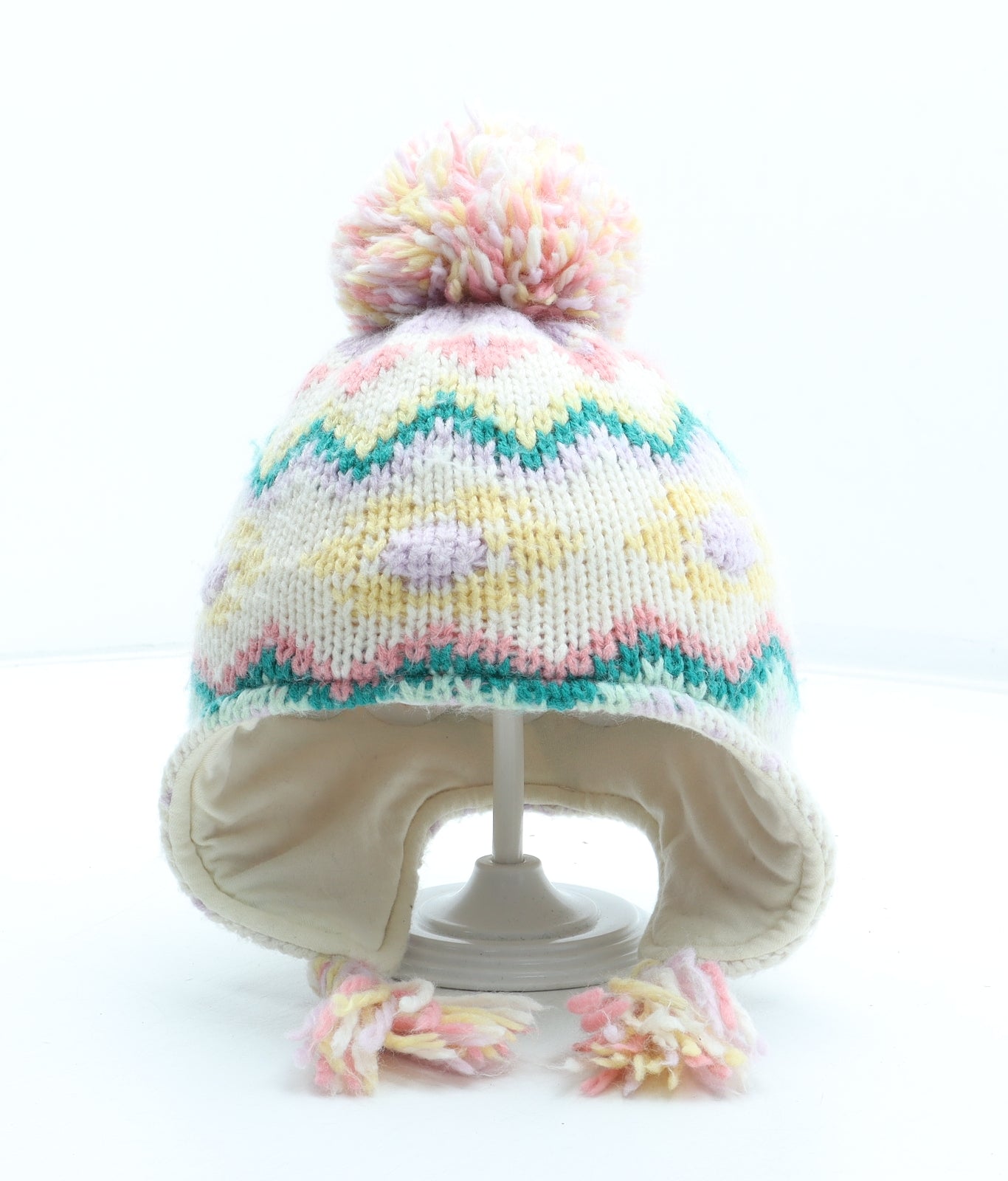 NEXT Girls Multicoloured Fair Isle Acrylic Bobble Hat Size S - Size 3-4 years