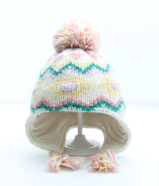 NEXT Girls Multicoloured Fair Isle Acrylic Bobble Hat Size S - Size 3-4 years