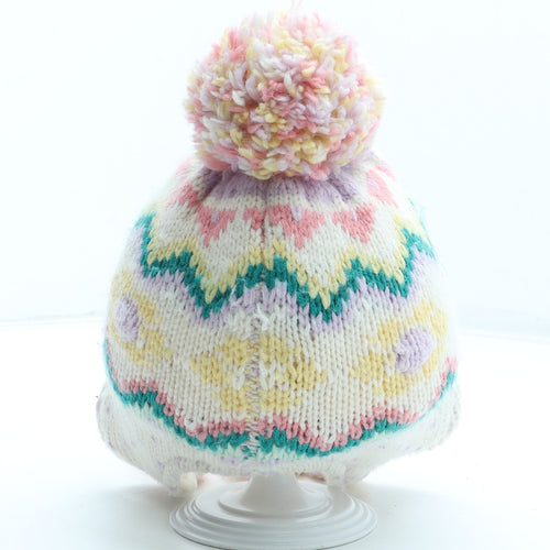 NEXT Girls Multicoloured Fair Isle Acrylic Bobble Hat Size S - Size 3-4 years