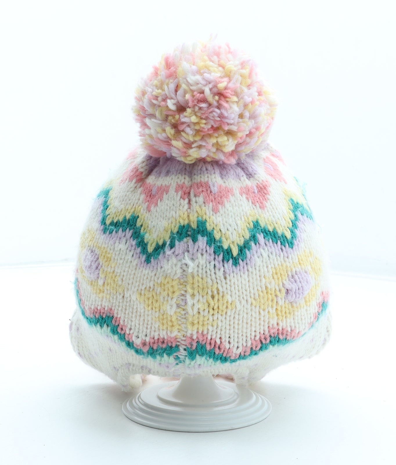 NEXT Girls Multicoloured Fair Isle Acrylic Bobble Hat Size S - Size 3-4 years