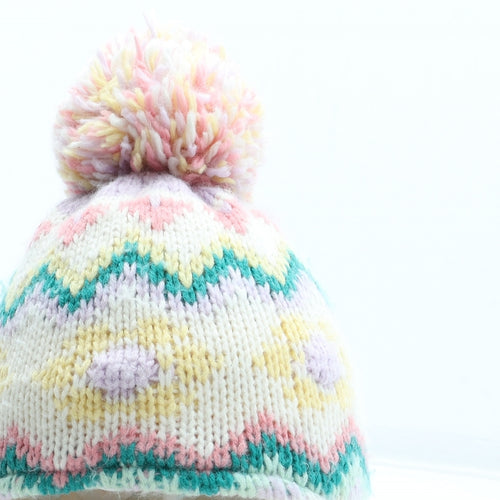 NEXT Girls Multicoloured Fair Isle Acrylic Bobble Hat Size S - Size 3-4 years