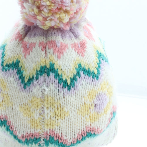 NEXT Girls Multicoloured Fair Isle Acrylic Bobble Hat Size S - Size 3-4 years