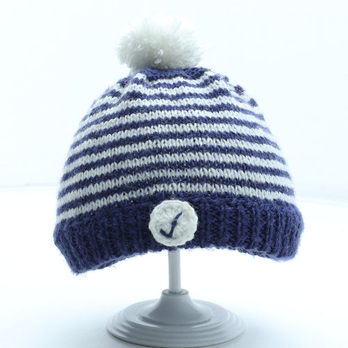 Preworn Boys Blue Striped Acrylic Bobble Hat Size S