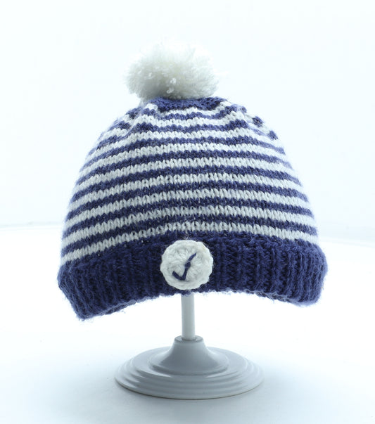 Preworn Boys Blue Striped Acrylic Bobble Hat Size S