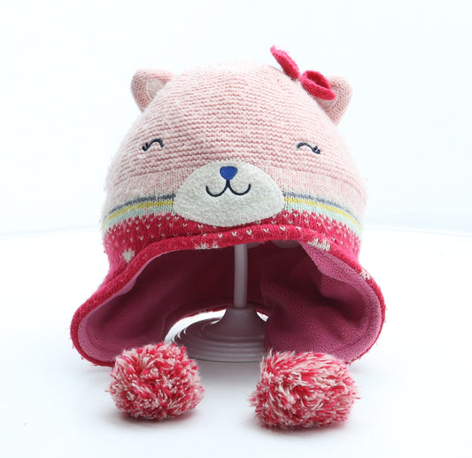 John Lewis Girls Pink Fair Isle Acrylic Winter Hat One Size - Bear