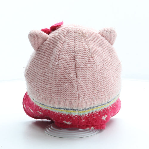 John Lewis Girls Pink Fair Isle Acrylic Winter Hat One Size - Bear