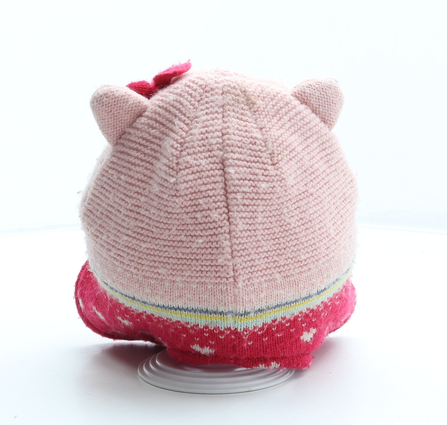 John Lewis Girls Pink Fair Isle Acrylic Winter Hat One Size - Bear