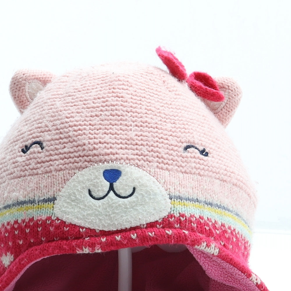 John Lewis Girls Pink Fair Isle Acrylic Winter Hat One Size - Bear