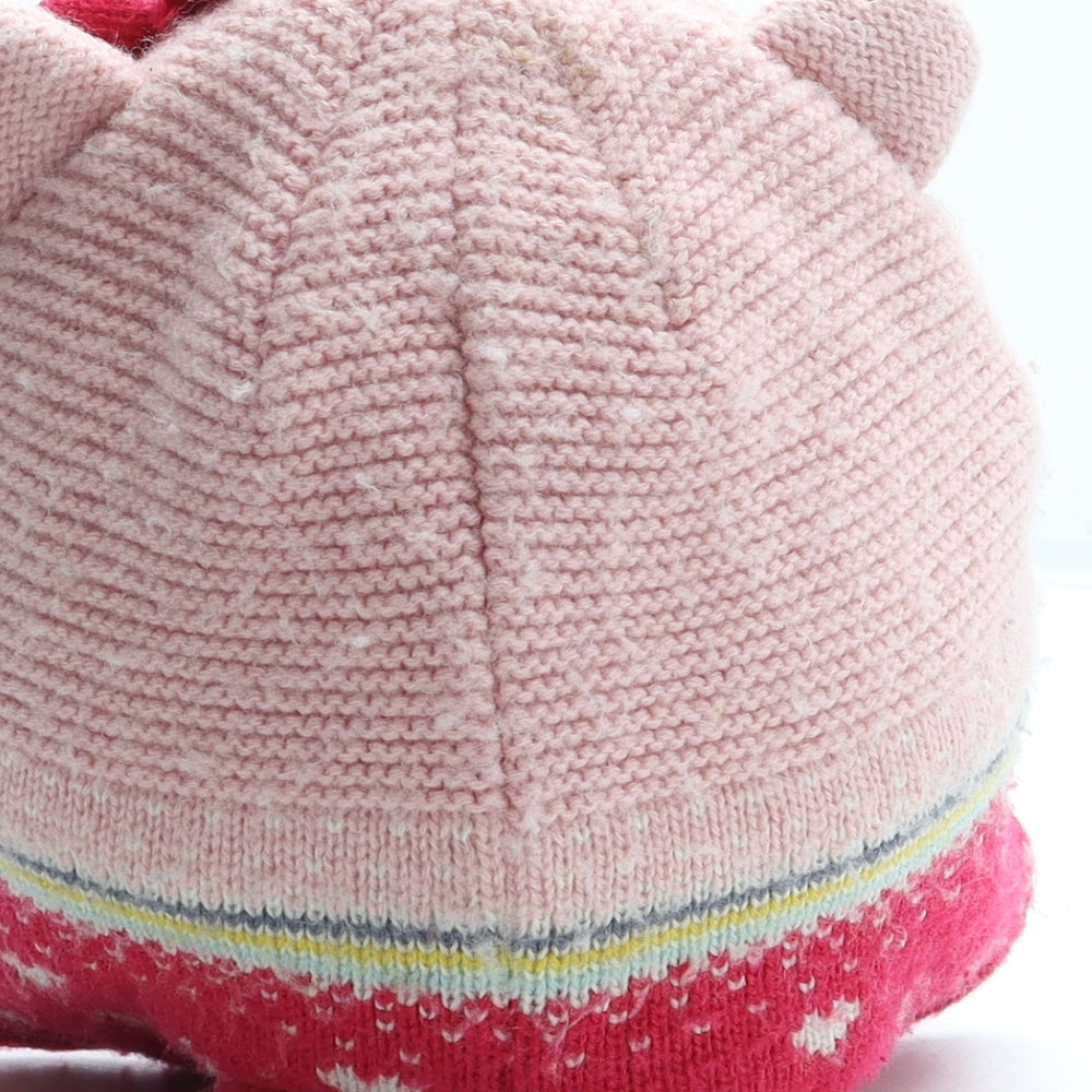 John Lewis Girls Pink Fair Isle Acrylic Winter Hat One Size - Bear