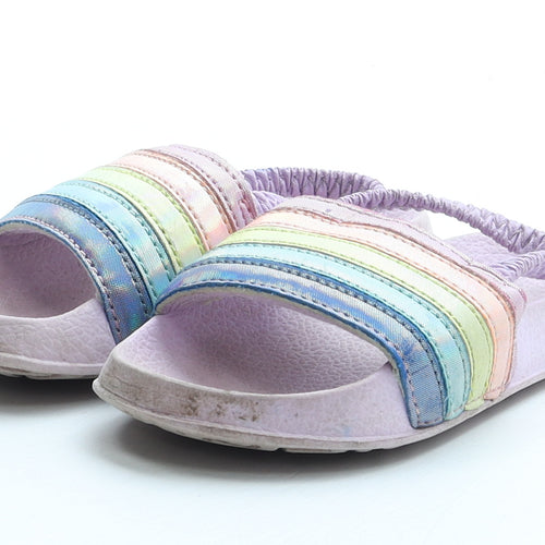 Preworn Girls Purple Striped Patent Leather Slider Sandal UK 5 23