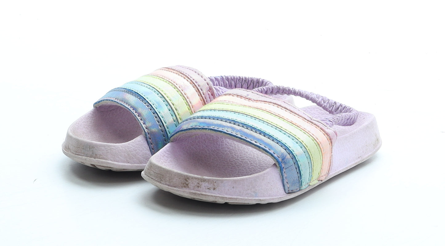 Preworn Girls Purple Striped Patent Leather Slider Sandal UK 5 23