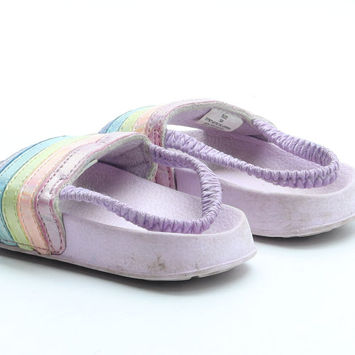 Preworn Girls Purple Striped Patent Leather Slider Sandal UK 5 23