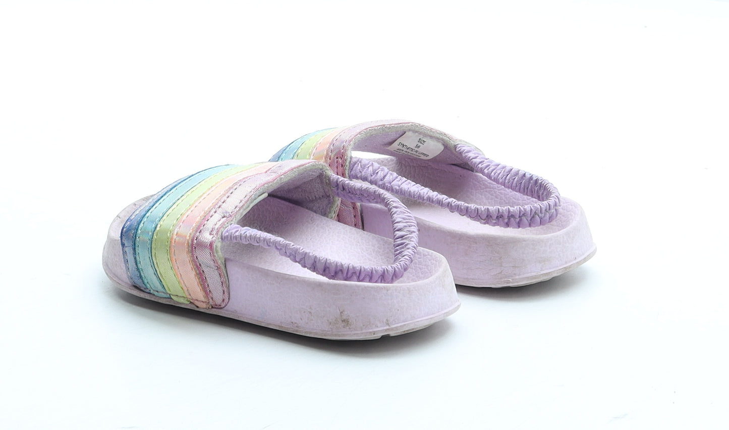 Preworn Girls Purple Striped Patent Leather Slider Sandal UK 5 23