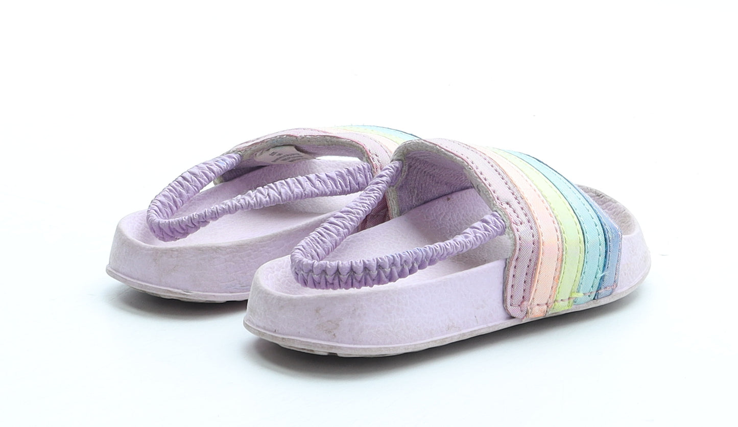Preworn Girls Purple Striped Patent Leather Slider Sandal UK 5 23