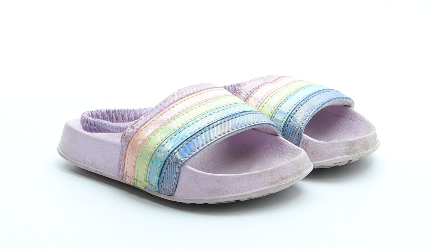Preworn Girls Purple Striped Patent Leather Slider Sandal UK 5 23