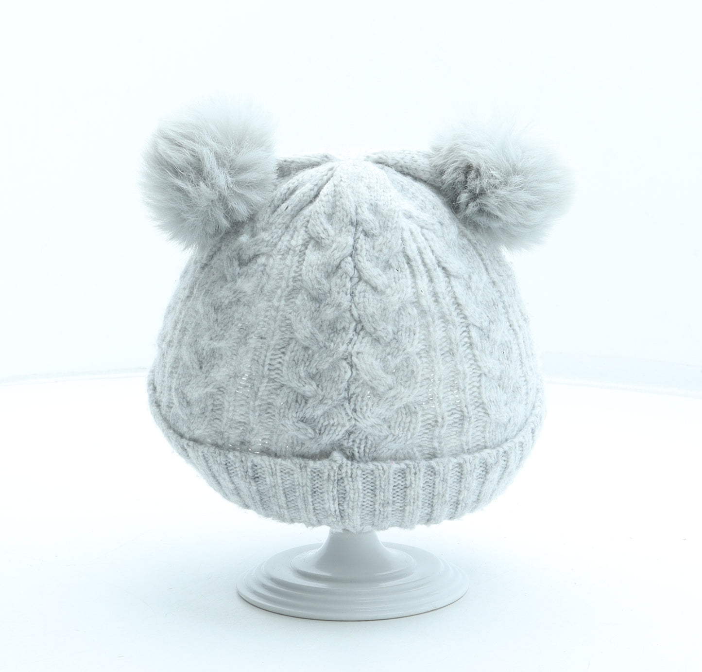 Matalan Girls Grey Acrylic Bobble Hat One Size - Size 6-12 months