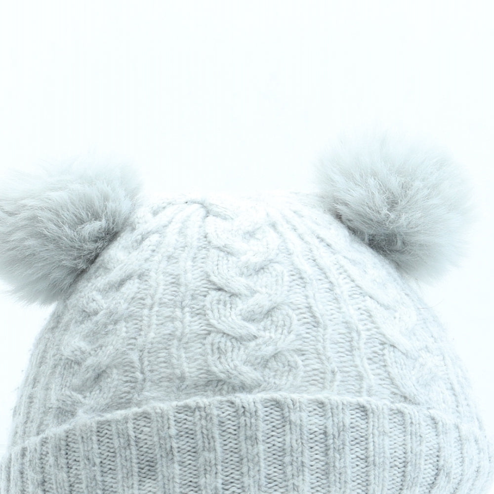 Matalan Girls Grey Acrylic Bobble Hat One Size - Size 6-12 months