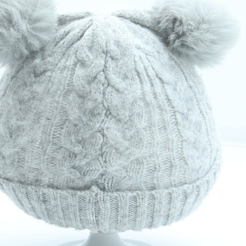 Matalan Girls Grey Acrylic Bobble Hat One Size - Size 6-12 months