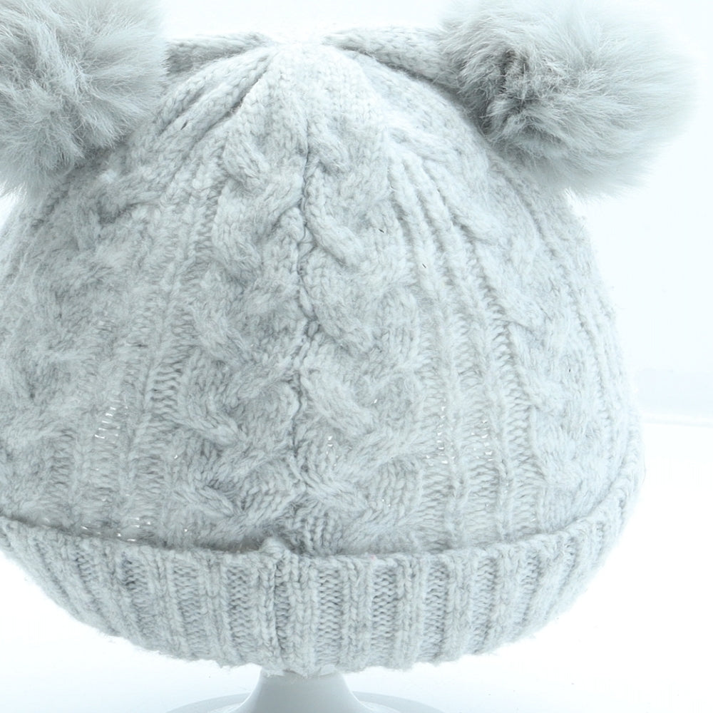 Matalan Girls Grey Acrylic Bobble Hat One Size - Size 6-12 months
